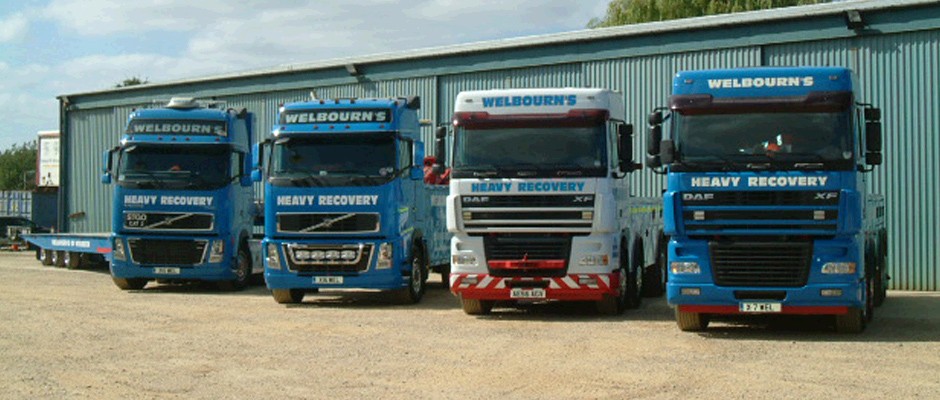 Welbourn's recovery trucks parked at the depot